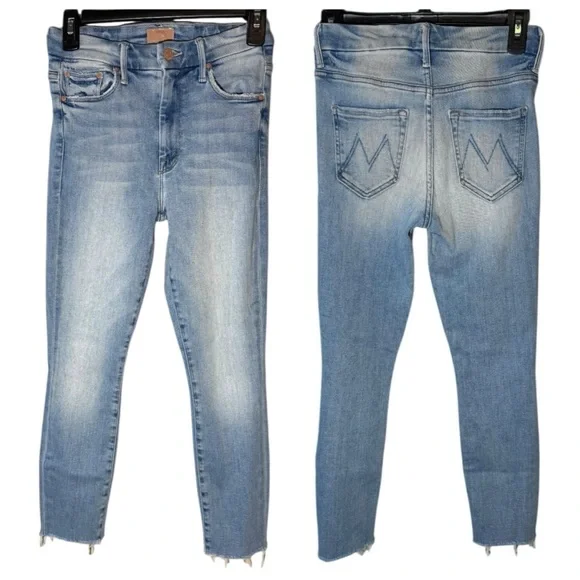 MOTHER High Waisted Looker Ankle Fray Au Revoir Light Wash Skinny Jeans Size 25
